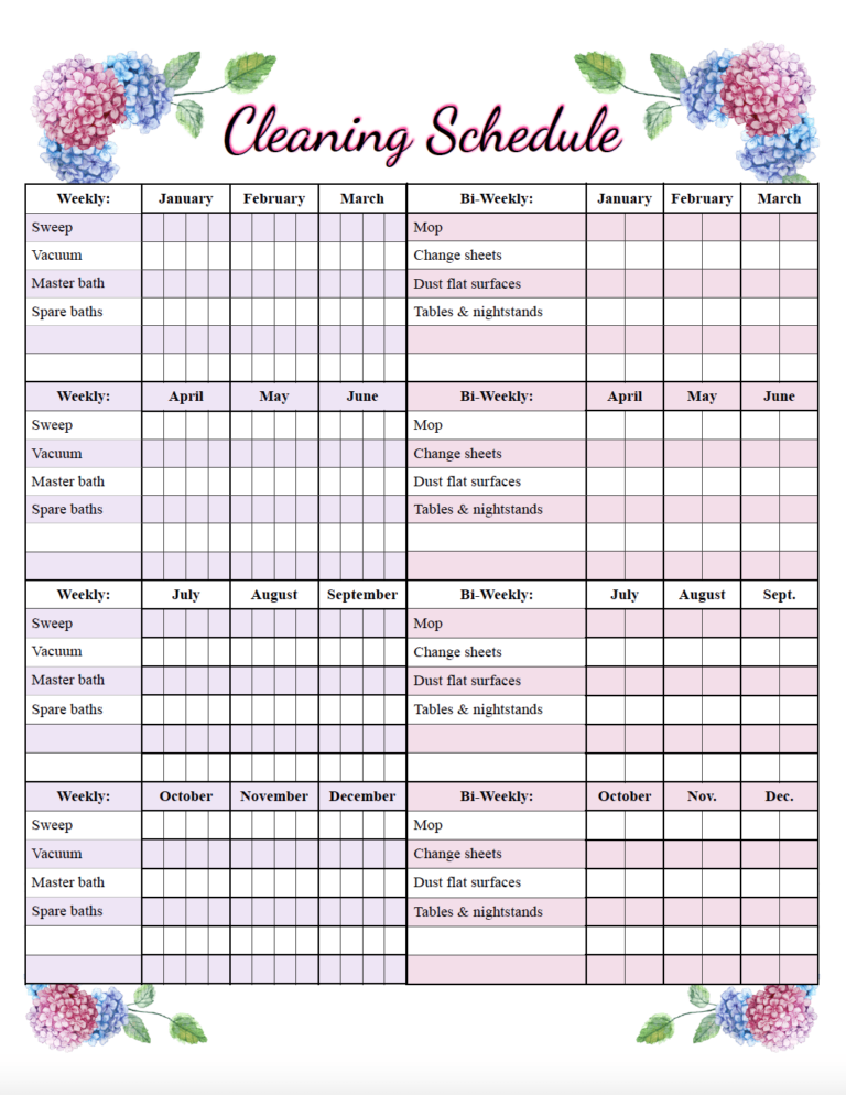 》Printable Weekly Cleaning Chart Template