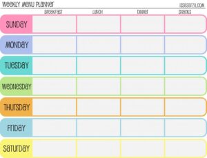 Printable Weekly Food Chart Template Example