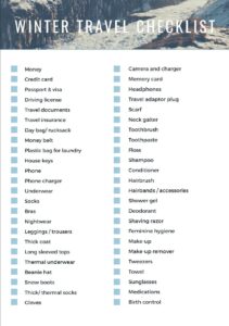 Printable Winter Travel Checklist Template Example