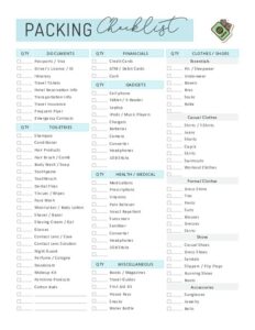 Printable Winter Travel Checklist Template Sample