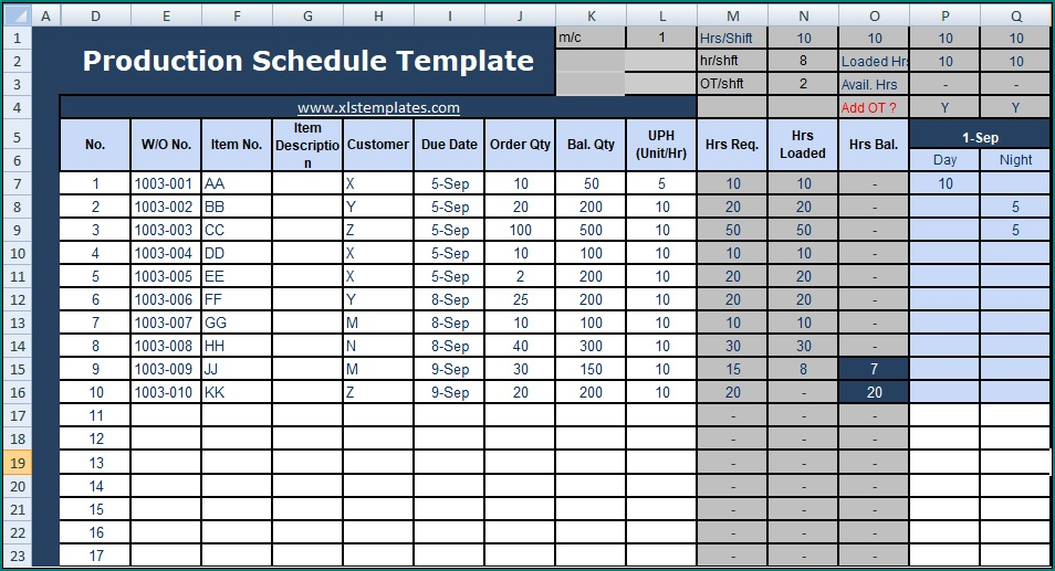 Production Schedule Template Excel Sample