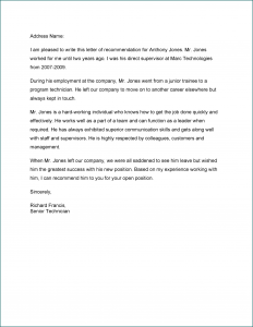 Professional Reference Letter Template Sample