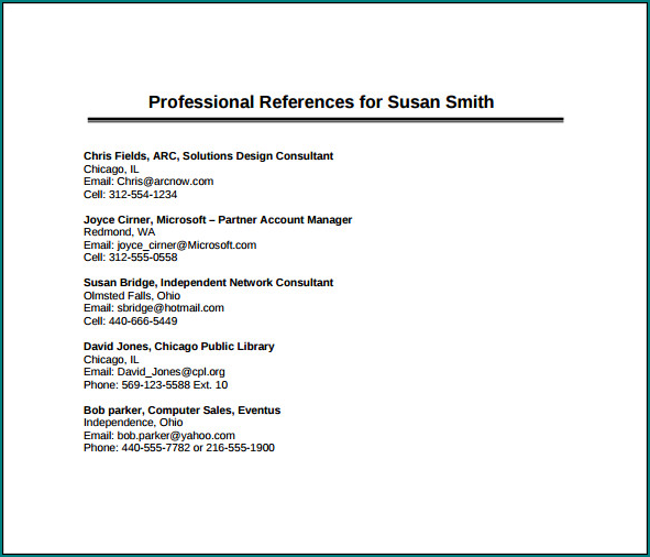 Professional References Template Example