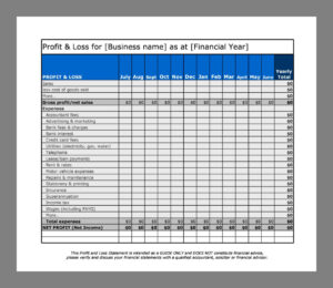 Profit And Loss Report Template Example