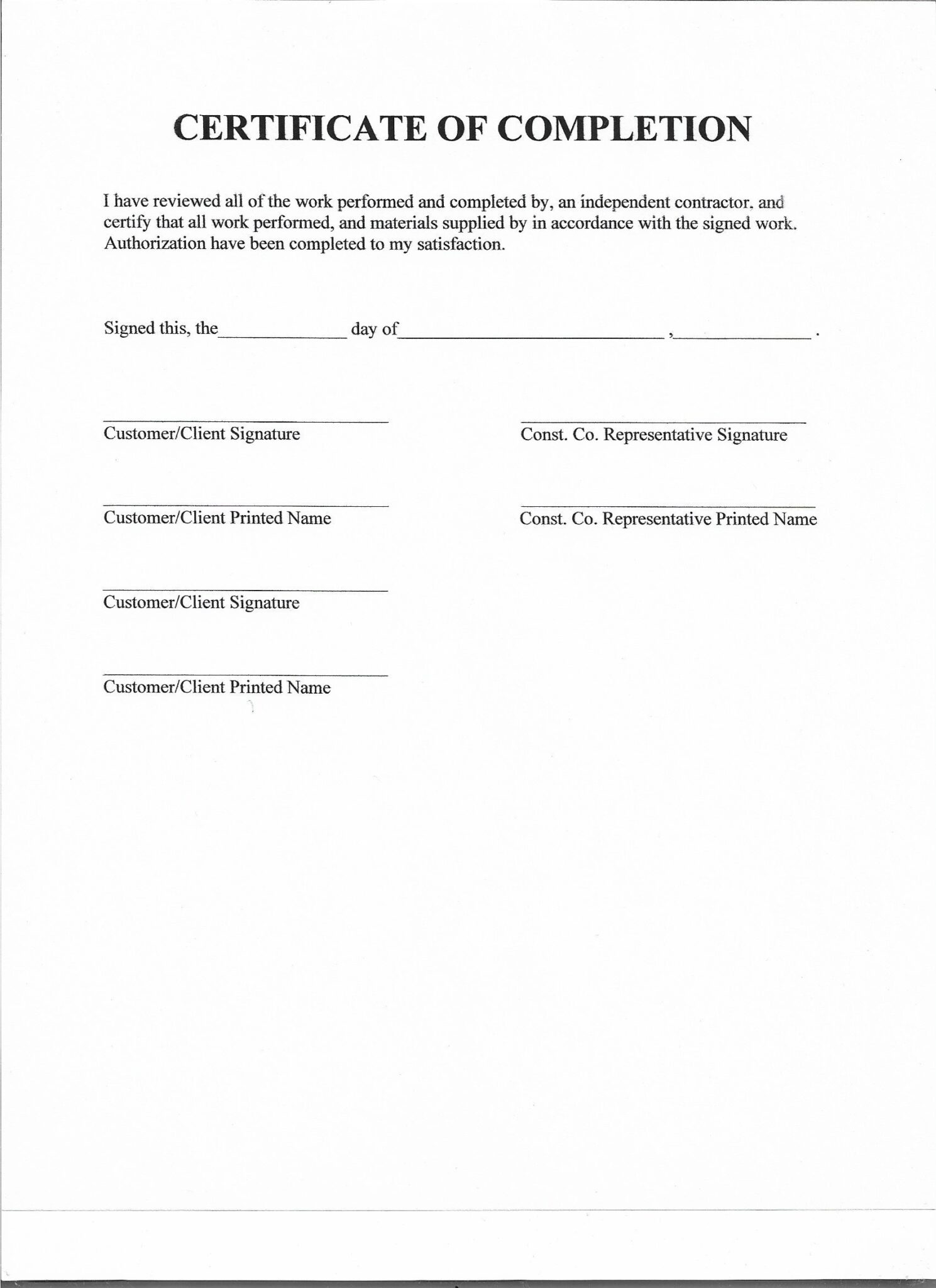 》Project Completion Certificate From Client