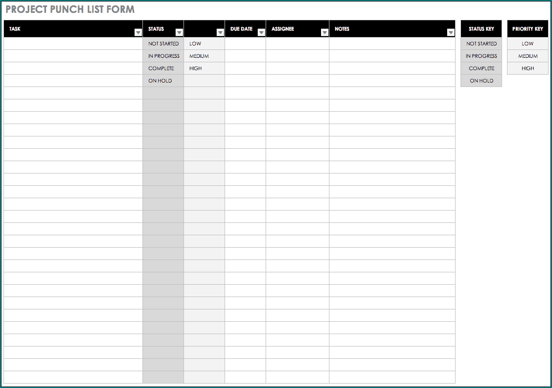 Project List Template Sample