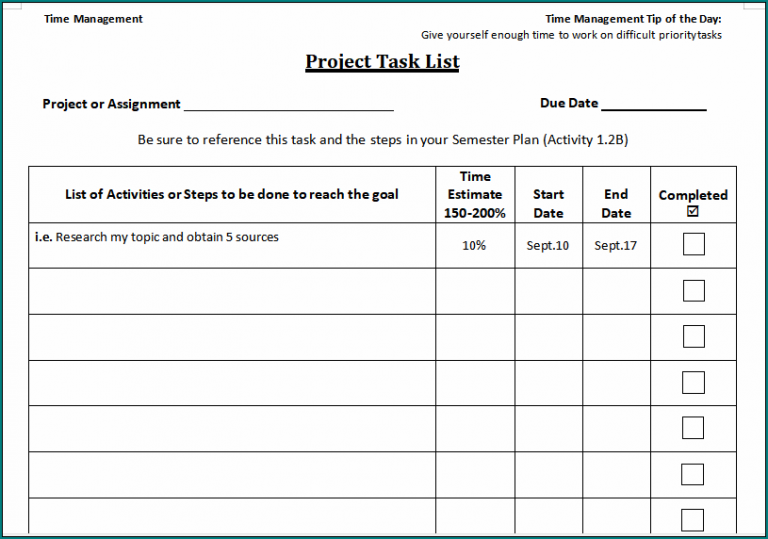》Free Printable Project Management Task List Template