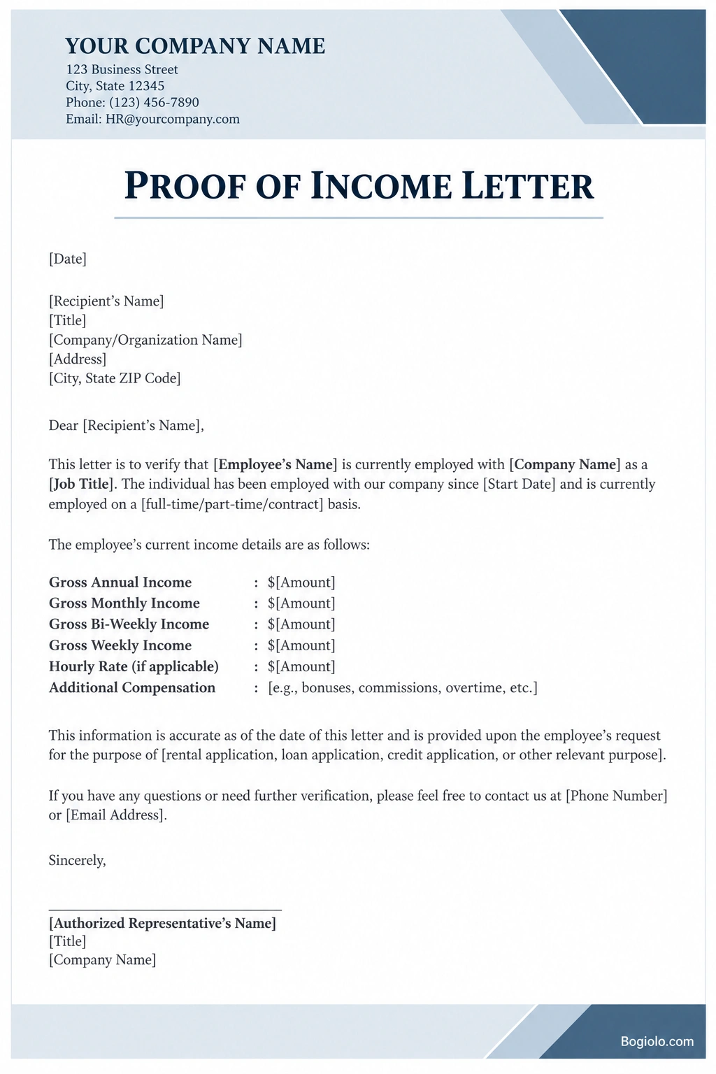 proof of income letter template for verifying employment status and salary information