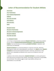 Recommendation Letter Template for Scholarship