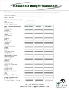 Recreational Activity Budget Worksheet Template