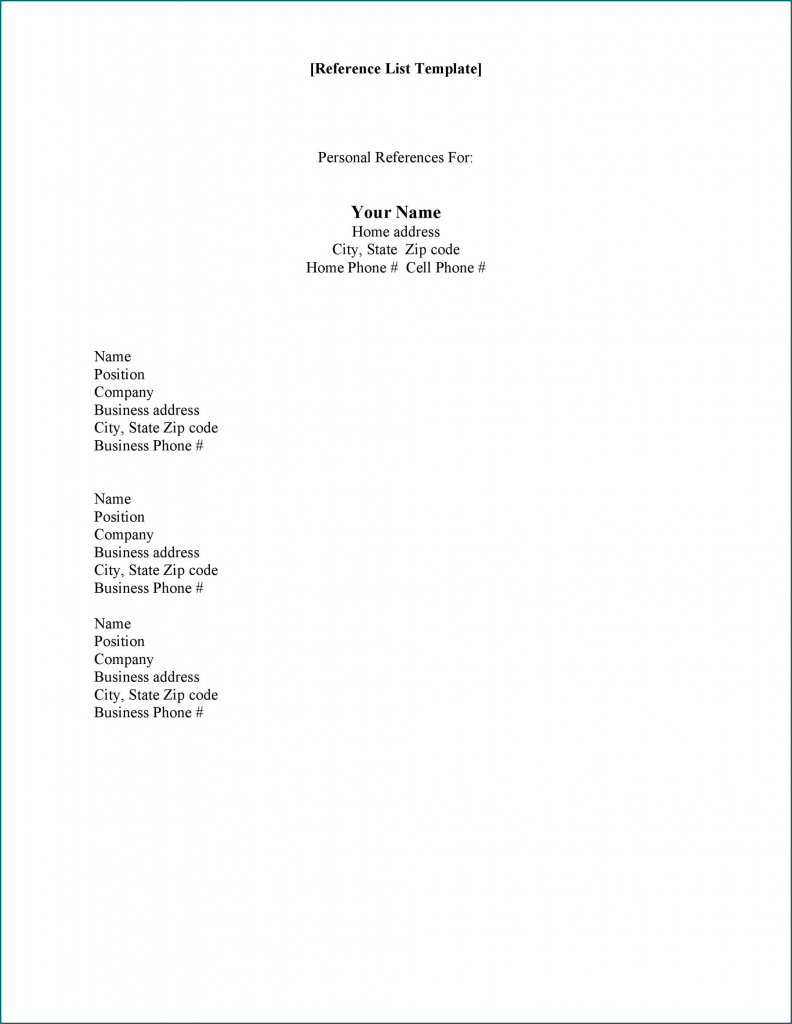 》Free Printable Reference List Template