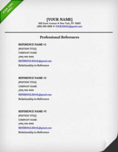 Reference Page for Resume Template