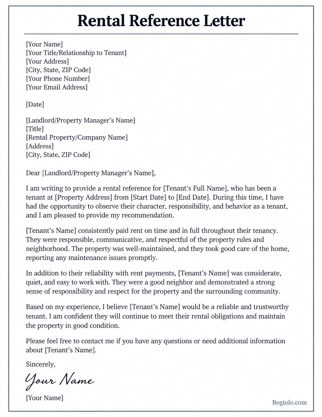 Rental Reference Letter Template Rental Reference Letter Template