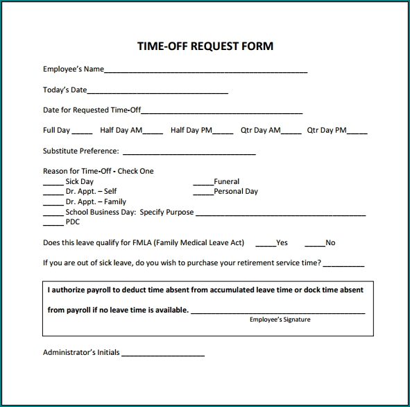 Request For Time Off Form Sample