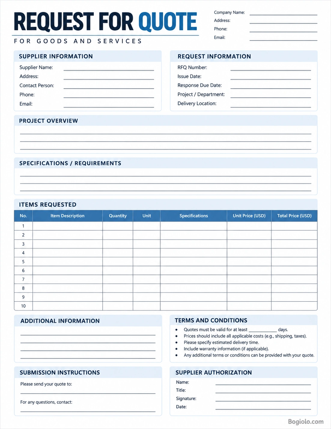 Request for Quote Template Request for Quote Template