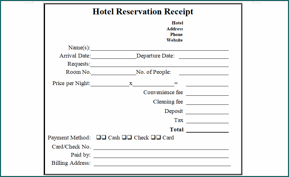 Reservation Receipt Template