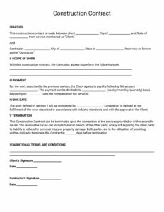 Residential Construction Contract Template Example