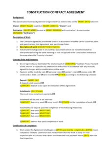 Residential Construction Contract Template Sample