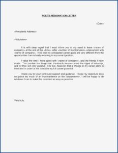 Resignation Letter From Work Example