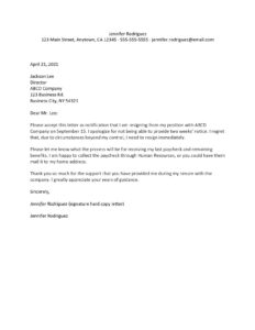 Resignation Letter without Notice Sample