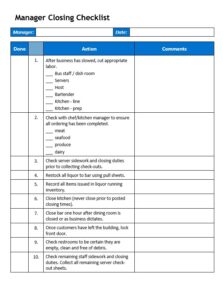 Restaurant Opening Closing Hour Checklist Template Sample
