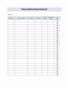 Restaurant Reservation Checklist Template