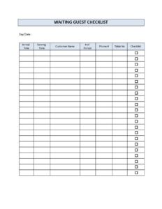 Restaurant Waiting List Template Example
