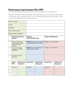 Sample Performance Improvement Plan Template