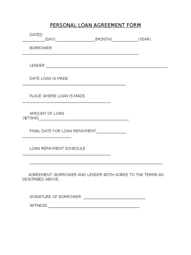 Sample Personal Loan Agreement Template Sample Personal Loan Agreement Template