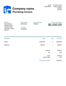 Sample Plumbing Invoice Template