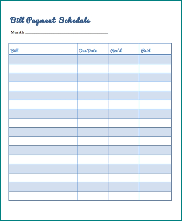 Sample of Bill Pay Schedule Template