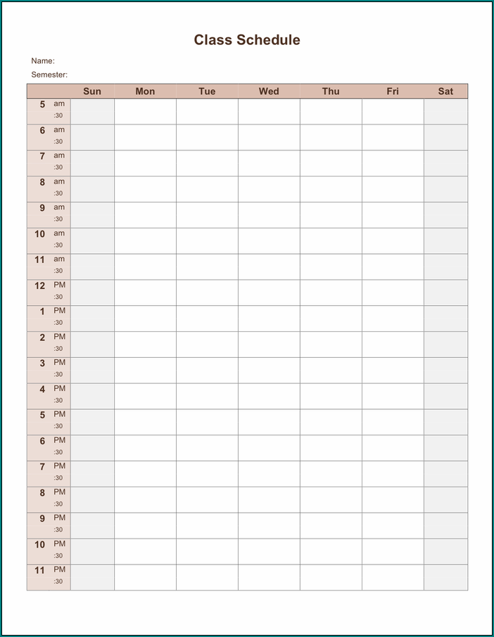 Sample of Blank Class Schedule Template