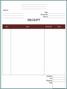Sample of Blank Receipt Template