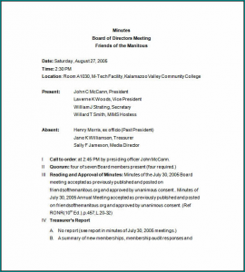 Sample of Board Meeting Minutes Template Word