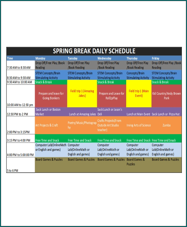Sample of Break Schedule Template