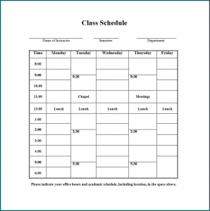 Sample of College Schedule Template