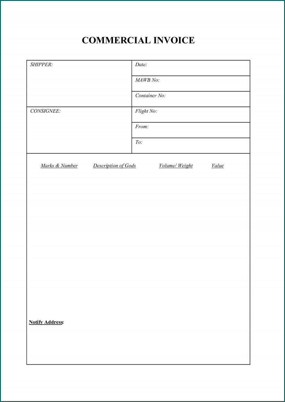 Sample of Commercial Invoice Template