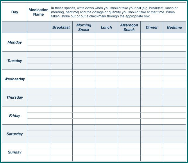 Sample of Daily Medication Schedule Template