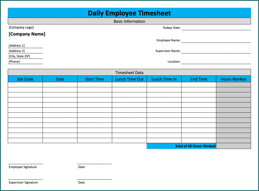 》Free Printable Daily Timesheet Template