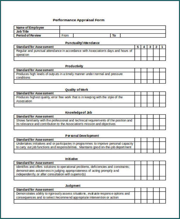 Sample of Employee Apraisal Form