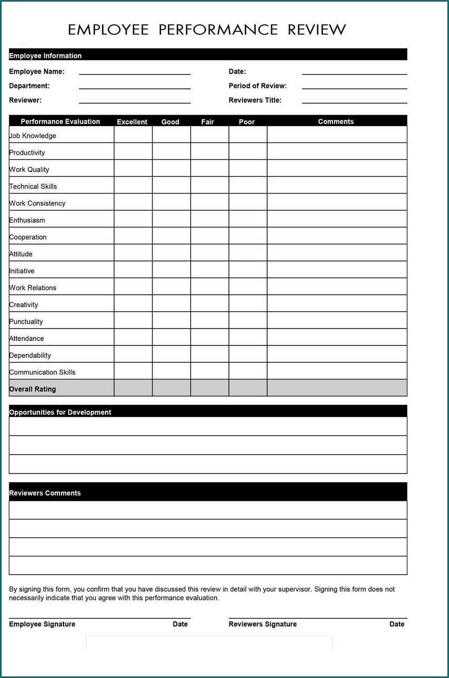 Sample of Employee Review Form