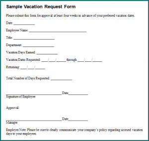 Sample of Employee Vacation Request Form