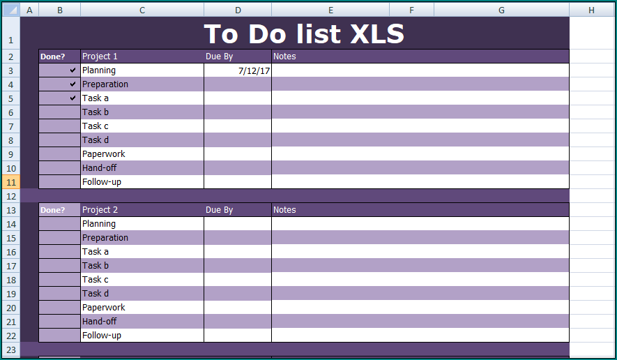 Sample of Excel To Do List Template