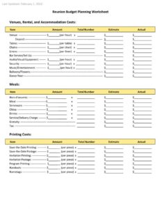 Sample of Family Reunion Planning Template