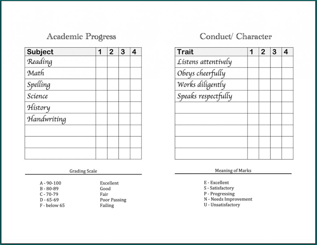 》Free Printable Homeschool Report Card Template