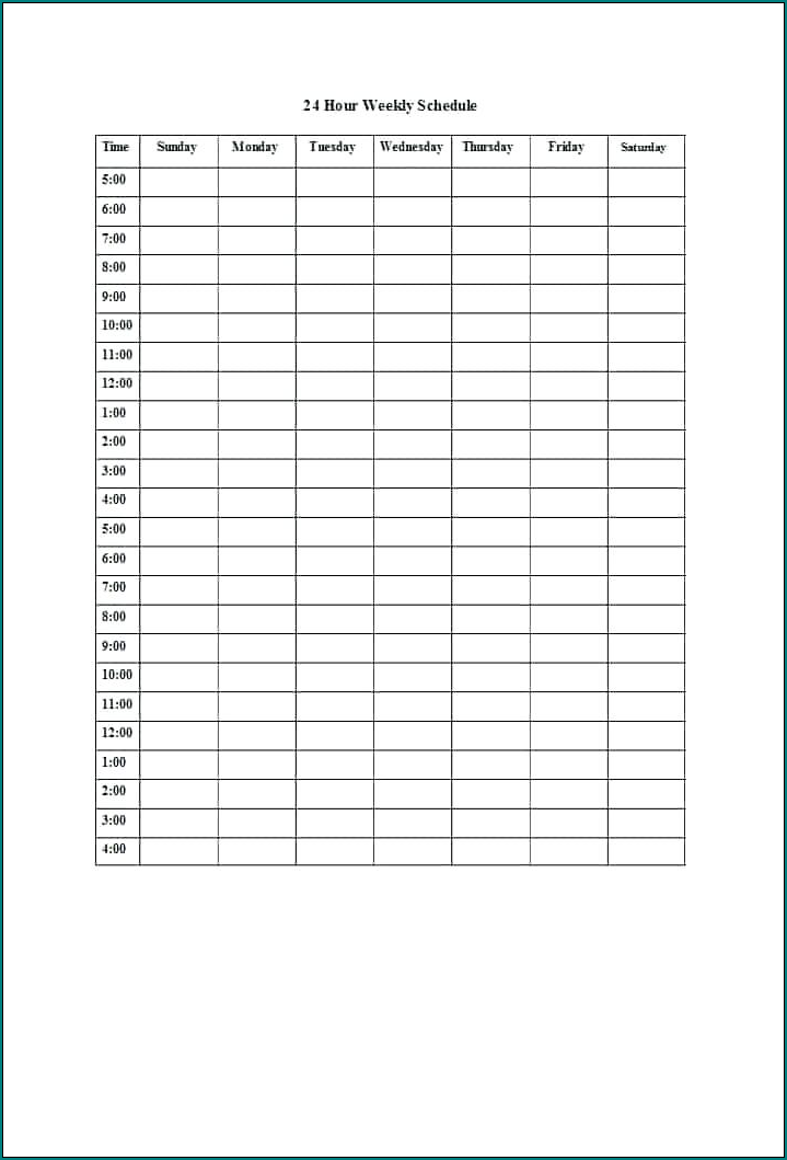 Sample of Hourly Schedule Template
