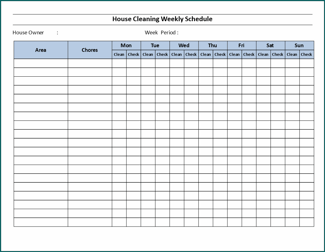 Free Printable House Cleaning Schedule Template Bogiolo