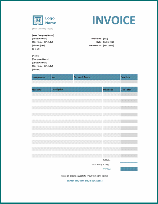 Sample of Invoice Template Excel