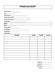 Sample of Itemized Receipt Template