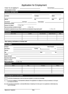Sample of Job Employment Application Template